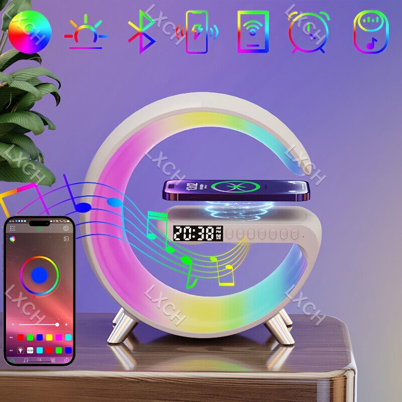 ลําโพงบลูทูธ นาฬิกาลำโพงบลูทู แท่นชาร์จไร้สาย15W โคมไฟ LED 10สี นาฬิกาปลุกอัจฉริยะ Wireless Bluetooth Speaker