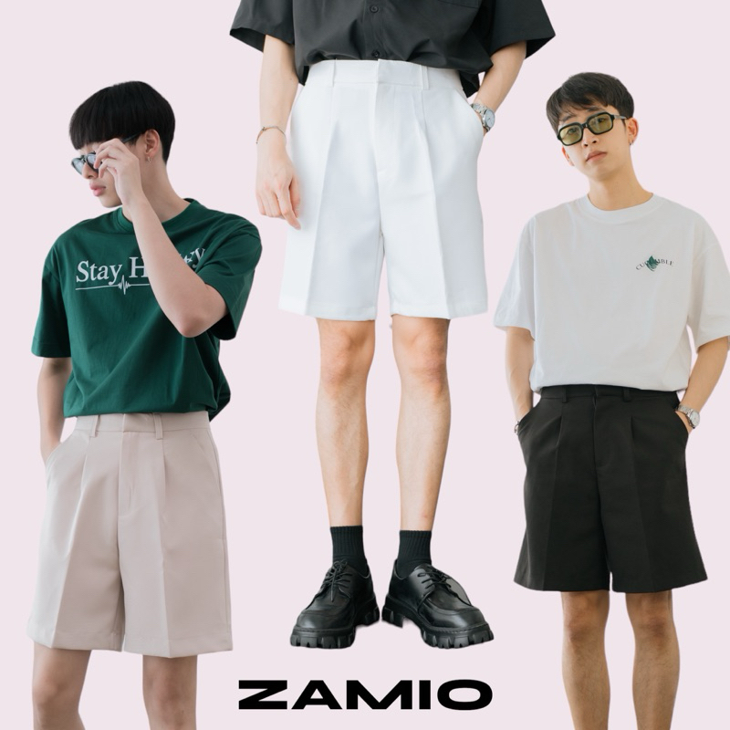 ZAMIO SIGNAL short pants กางเกงขาสั้นเอวสูงทรงกระบอกใหญ่