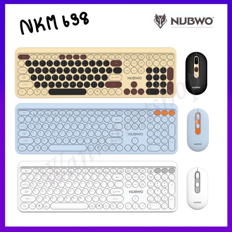 Nubwo NKM638 Keyboard+Mouse Dual mode Wireless/Bluetooth แป้นพิมพ์ไร้สาย ชุดเมาส์คีย์บอร์ดสีพาสเทลไร้สาย ภาษาไทยปุ่มกลม