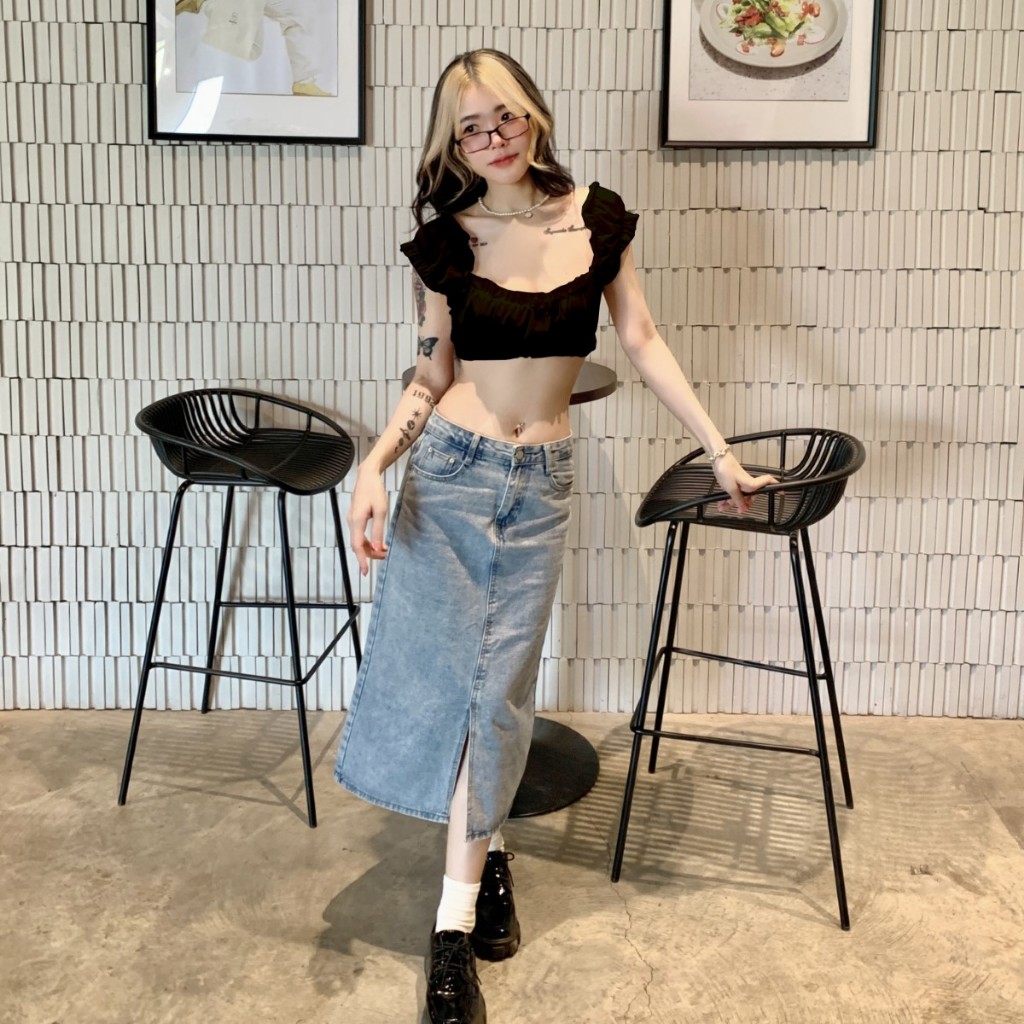 🌈SpinnyHouse🌈เสื้อครอปแขนตุ๊กตา แต่งโบว์ช่วงอกน่ารักมุ้งมิ้ง ผ้ามุ้งยืดเยอะ 🥴 สไตล์เวียดนามม้าก  รุ่น โบว์รัก B-007-3-B - รูปที่ 3