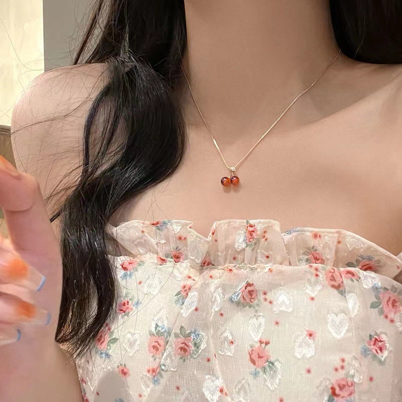꒰พร้อมส่ง꒱ Cherry Necklace | สร้อยคอจี้เชอรี่ | สร้อยคอสไตล์เกาหลี ☼