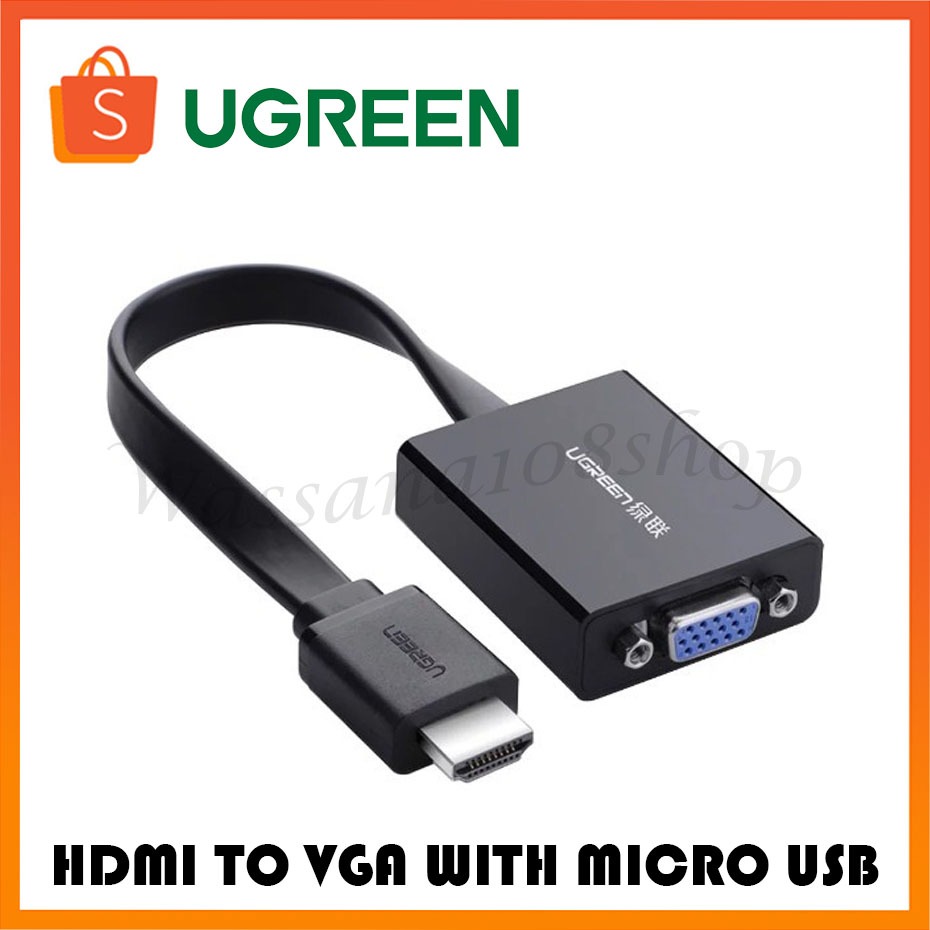 UGREEN CONVERTER (คอนเวอร์เตอร์) HDMI TO VGA WITH MICRO USB (40248) (BLACK)