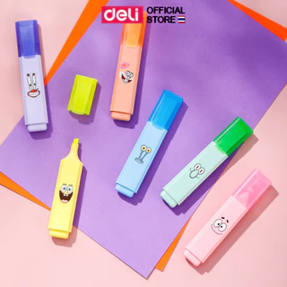 ปากกาไฮไลท์ Deli เซ็ตปากกาไฮไลท์ 6 สี ลายการ์ตูนสปองบ๊อบ spongebob สีสันสดใส น่าใช้งาน ปากกาเน้นข้อความ หัวตัด 1-5mm