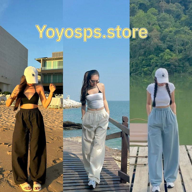 พร้อมส่ง❣️กางเกงผ้าฝ้าย ขายาวทรงกระบอกใหญ่ ผ้าฝ้ายแท้100% เอวสูงเก็บพุง มีกระเป๋า2ข้าง