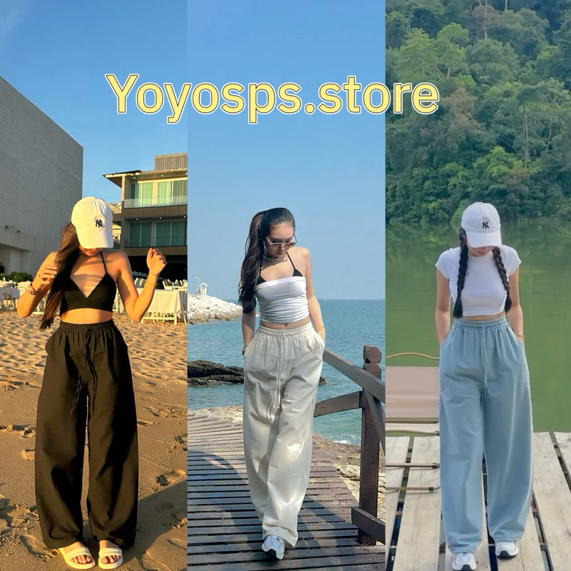 พร้อมส่ง❣️กางเกงผ้าฝ้าย ขายาวทรงกระบอกใหญ่ ผ้าฝ้ายแท้100% เอวสูงเก็บพุง มีกระเป๋า2ข้าง