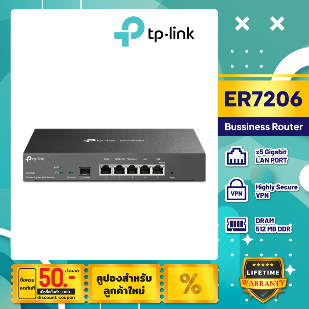 TP-Link SafeStream Gigabit Multi-WAN VPN Router รุ่น ER7206