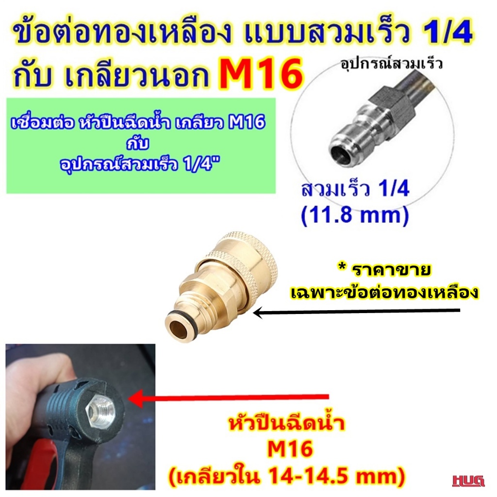 อะไหล่ ข้อต่อสวมเร็ว 1/4 นิ้ว เกลียว M16 หัวต่อ ปืนฉีดน้ำ คอปเปอร์สวมเร็ว ข้อต่อ หัวฉีดน้ำ ล้างแอร์ สายฉีดน้ำ hugcamp