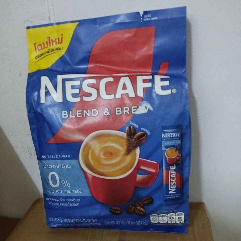 เนสกาแฟ เบลนด์ แอนด์ บรู สูตรไม่มีน้ำตาลทราย นน.12.2กรัม*27ซอง หมดอายุ 24/07/2025