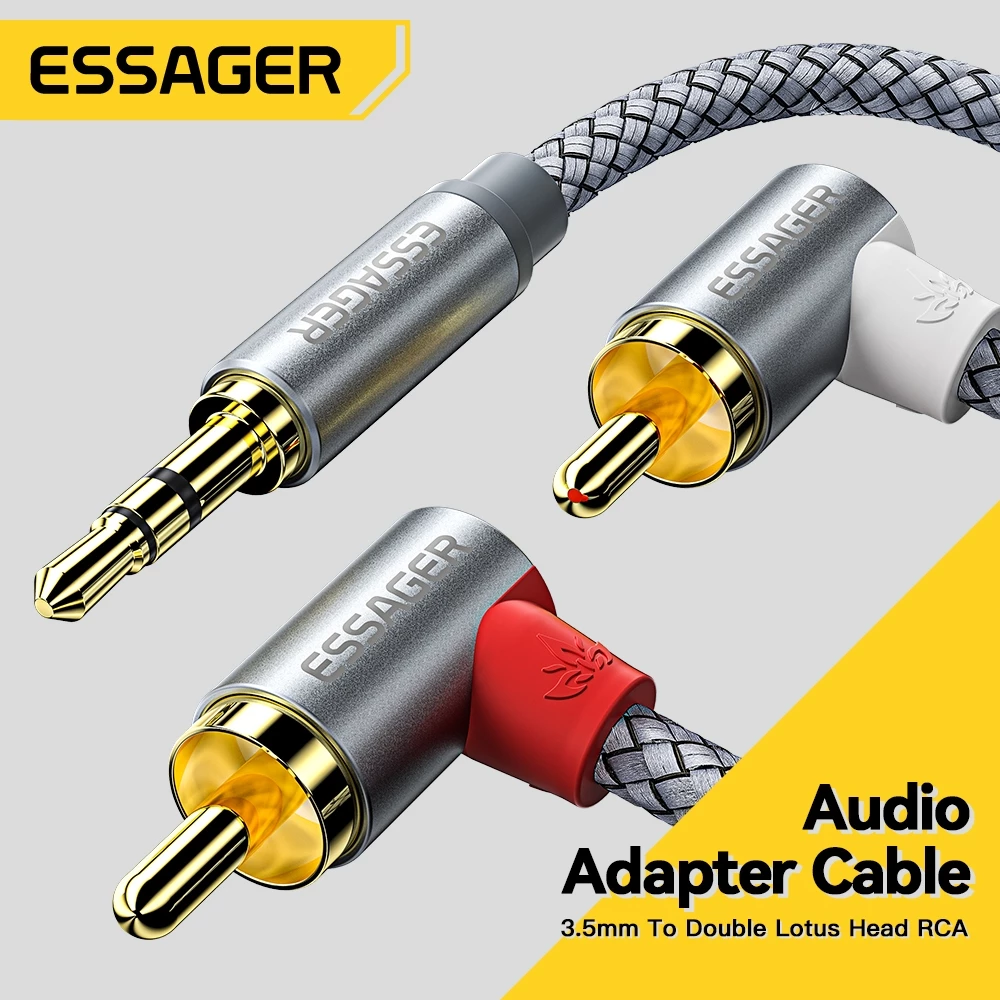 Essager แจ็ค3.5สายเคเบิล RCA RCA สายออดิโอ3.5มม. แจ็คเพื่อ2RCA ตัวแยกสายเอยูเอ็กซ์ตัวผู้สำหรับลำโพง DVD คอมพิวเตอร์ทีวี