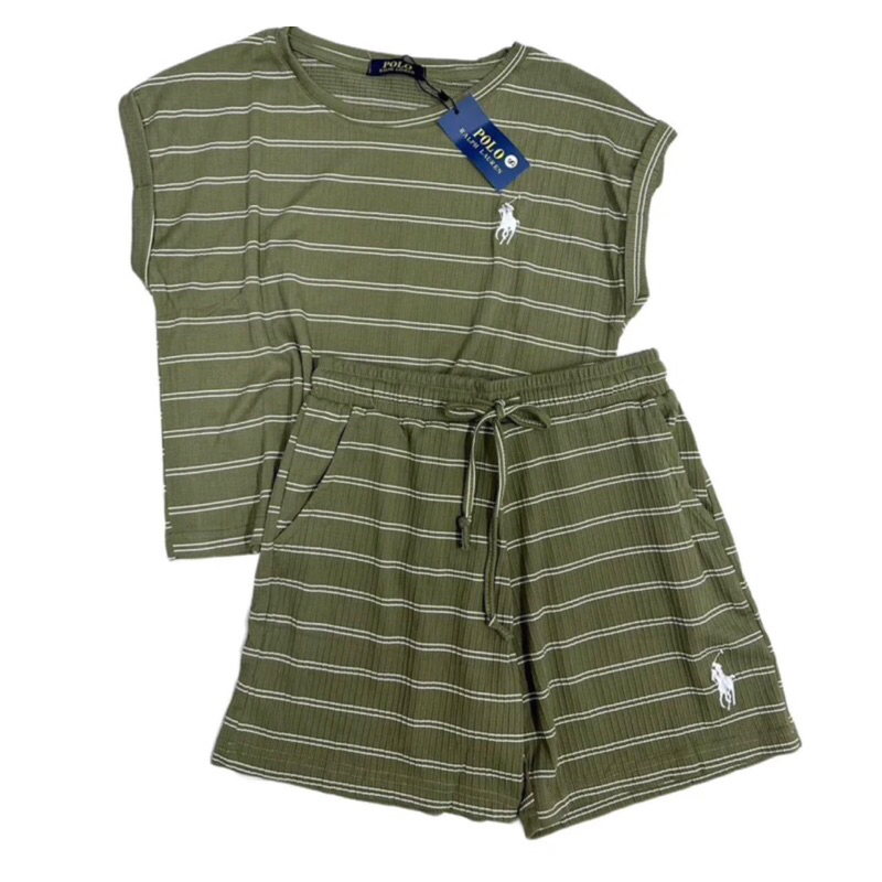 ชุดเซ็ทเสื้อทรงแขนกุดคอกลม+กางเกงขาสั้นเอวยางยืด Polo ใส่หน้าร้อนคือฉ่ำมาก