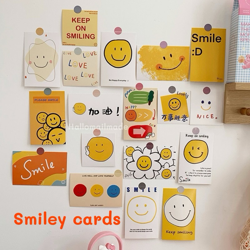 พร้อมส่ง การ์ดลายยิ้ม การ์ดแต่งห้อง ของขวัญ โปสการ์ด น่ารัก Smilely