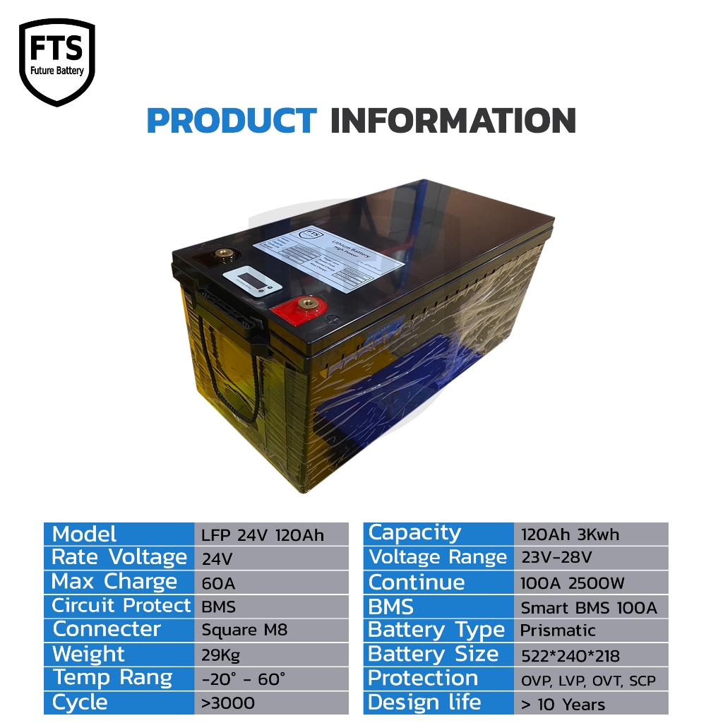 แบตลิเธียม LFP Battery 24v 120Ah 3Kwh