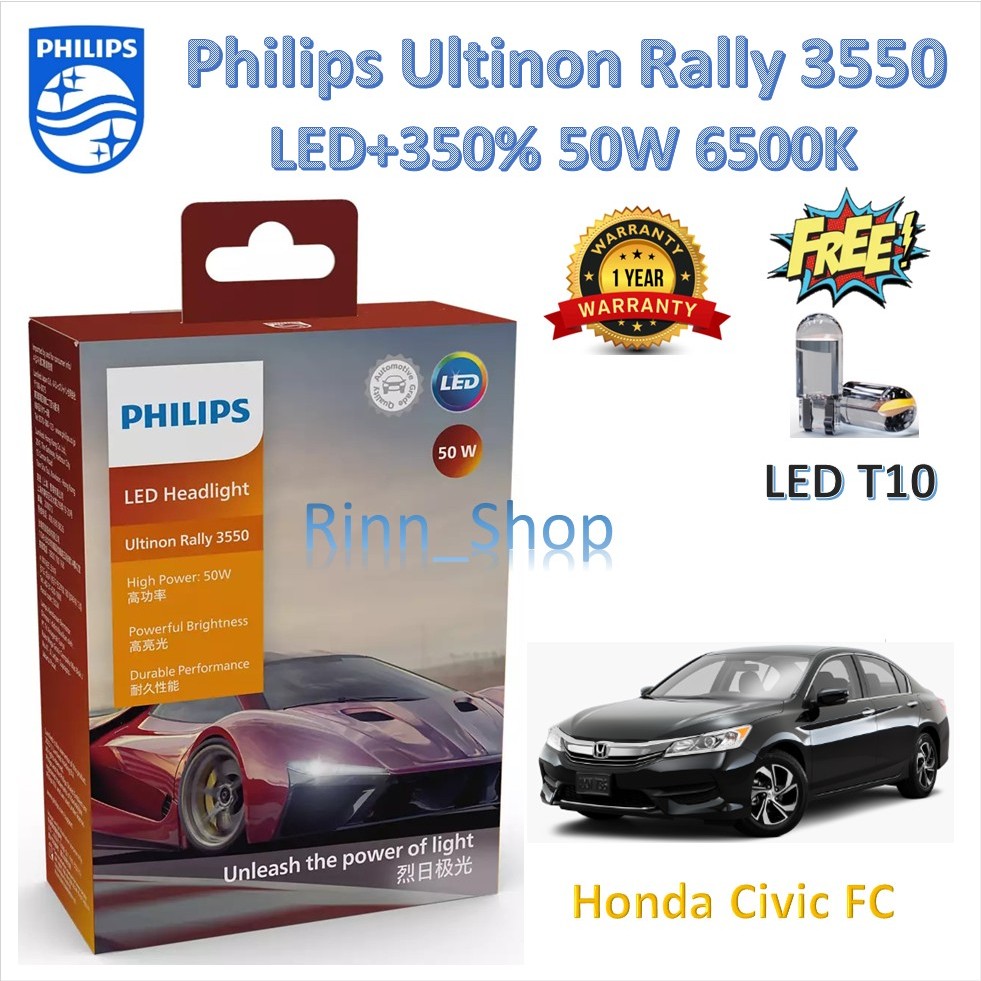 Philips หลอดไฟหน้ารถยนต์ Ultinon Rally 3550 LED 50W 9000lm Honda Civic FC แถมฟรี LED T10 ประกัน 1 ปี