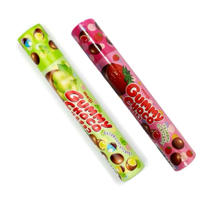 Meiji Gummy Choco Green Grape Strawberry เมจิ กัมมี่ ช็อกโกแลตเคลือบวุ้นเจลาติน รสองุ่นเขียว สตรอว์เ