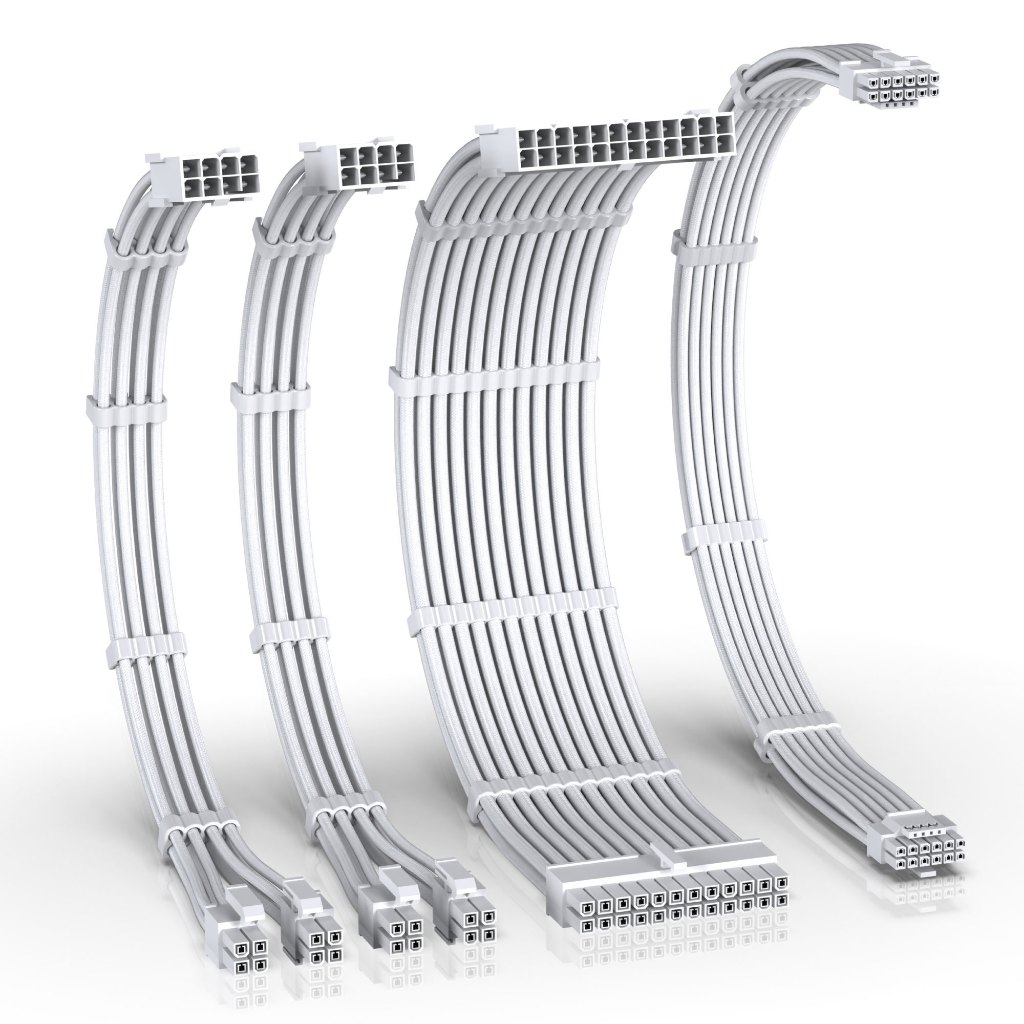 EZDIY-FAB (สายถักแต่งคอม) 16AWG PSU 12VHPWR Cable Extension 4 Cables - All White (ทั้งเซ็ต)