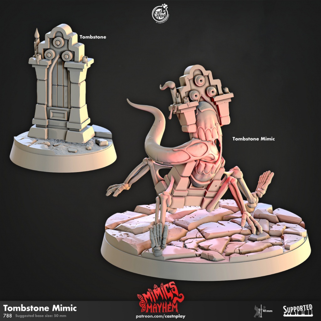 Tombstone Mimic - Mimics Mayhem - Monstrosity Mimic / 32mm scale 3D printed miniature CNP