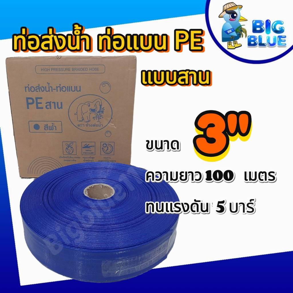สายส่งน้ำ-ท่อส่งน้ำ PE ขนาด 3 นิ้ว 100 เมตร ท่อเกษตร สีฟ้า แบบสาน เคลือบสารป้องกันUV
