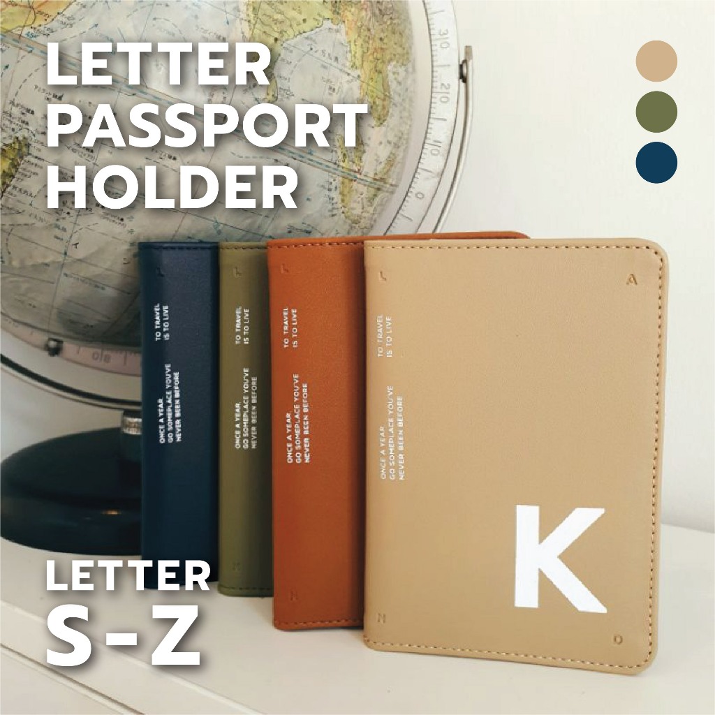 ✈️🌏LETTER PASSPORT HOLDER กระเป๋าหนังใส่พาสปอร์ตสกรีนตัวอักษร ปกหนังสือเดินทาง ซองใส่พาสปอร์ต passport case  (ตัว R-Z)
