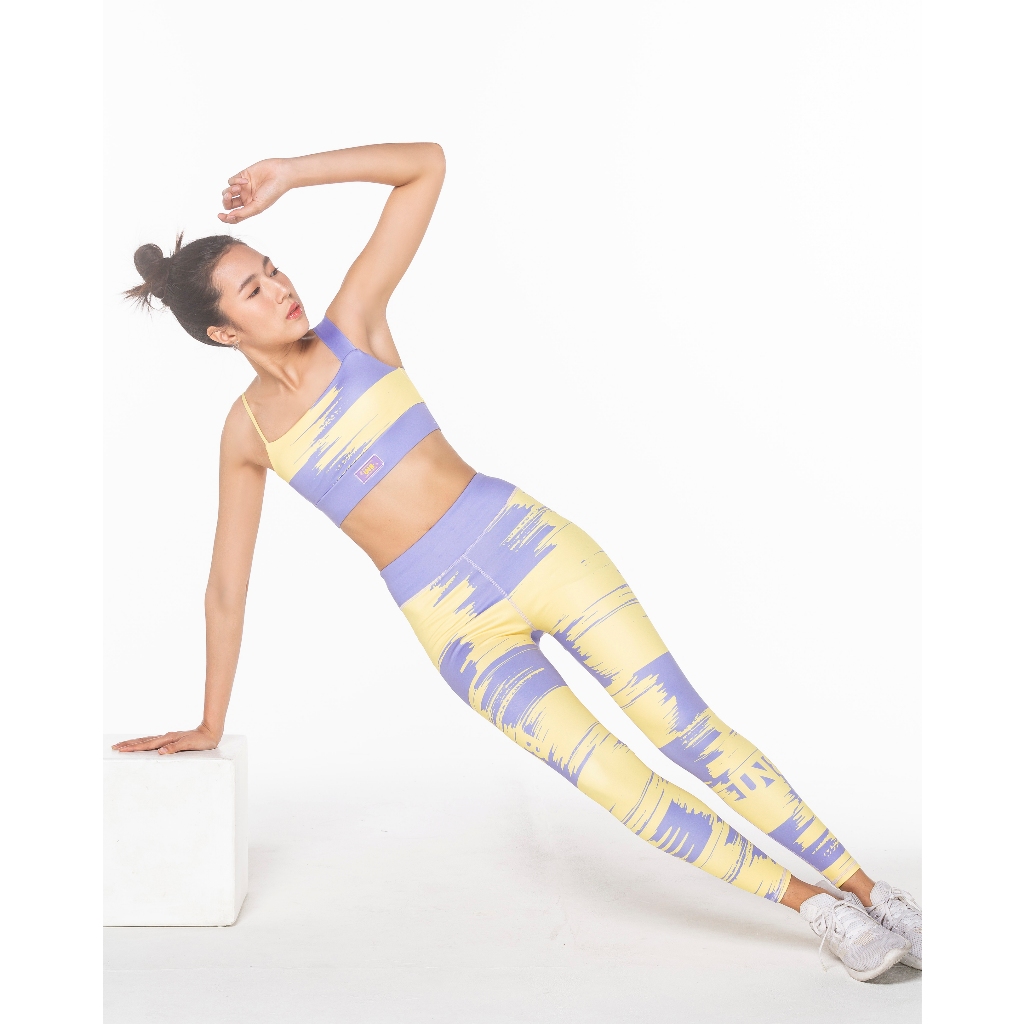 UNBOUND DRAMATIC NATURE SPORTS BRA-PURPLE ROSE+POPCORN สปอร์ตบราผู้หญิง ลายสีเหลือง - ม่วง — صورة 6