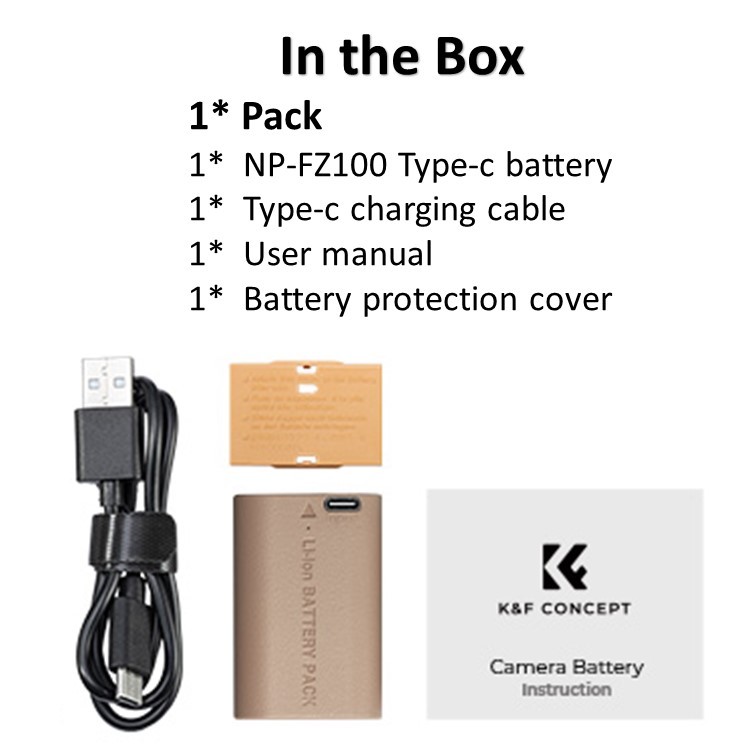 K&F Concept Sony NP-FZ100 (2280mAh) Battery with Type C Direct Chargeable Port Camera Battery Compatible with Sony