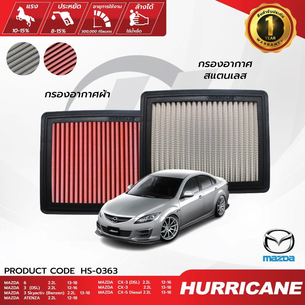 HURRICANE กรองอากาศรถยนต์ผ้าแดง & สแตนเลส Mazda HS-0363