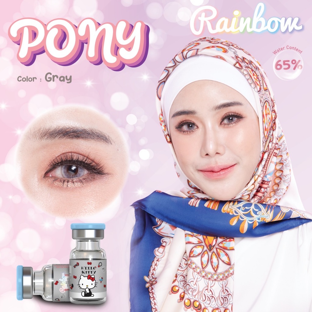 คอนแทคเลนส์สายฝอ PONY/PANSY สายตาสั้น- 0.50 ถึง-10.00 Rainbow Contact Lens Hello kitty ลิขสิทธิ์ Sanrio แท้ ค่าอมน้ำ 65%