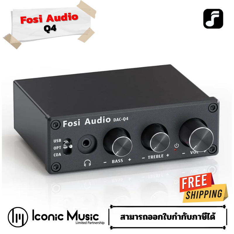 Fosi Audio Q4 Gaming DAC/Amplifier รองรับการถอดรหัส PCM สูงสุด 24bit/192KHz ปรับ Bass Treble ได้ รับ