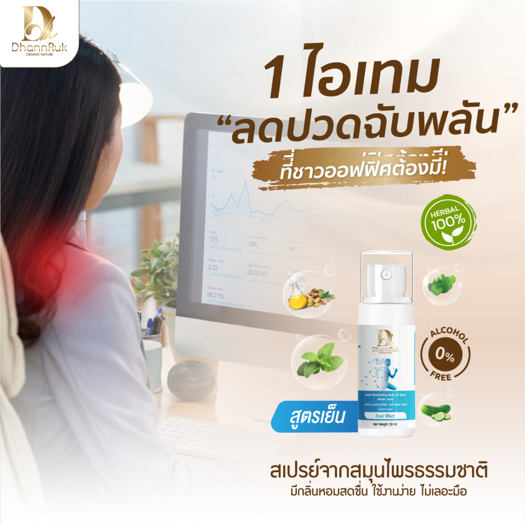 สเปรย์สมุนไพร สูตรเย็น บรรเทาปวด ปวดเมื่อย ปวดหลัง เรื้อรัง คลายกล้ามเนื้อ คลายเส้น ออฟฟิศซินโดรม
