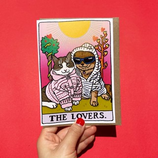 การ์ดอวยพร The Lovers Tarot Cat แมวน่ารัก วันครบรอบ พร้อมซอง…