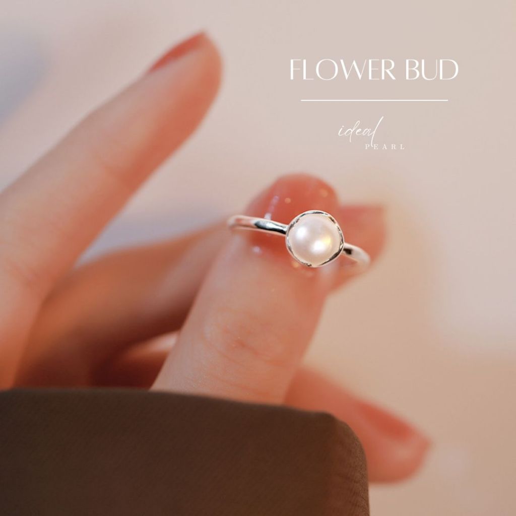 iDEAL แหวนไข่มุก Flower Bud แหวนมุก แหวนเงิน ไข่มุกสีขาว แหวนแฟชั่น Valentine ของขวัญ แหวนผู้หญิง