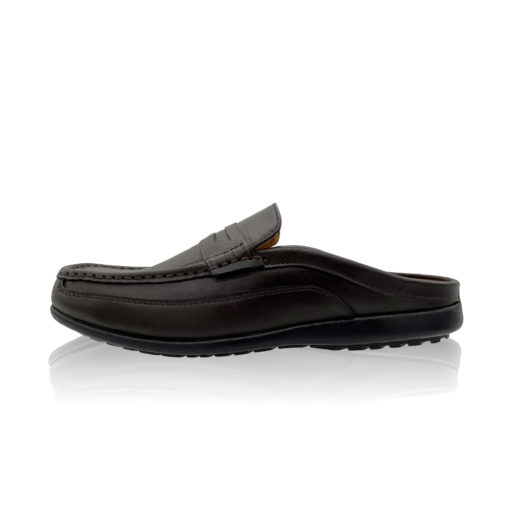 FREEWOOD OPEN HEEL CASUAL SHOES รองเท้าลำลองผู้ชาย หนังแท้ แบบเปิดส้น รุ่น 79-592 น้ำตาล ( BROWN )