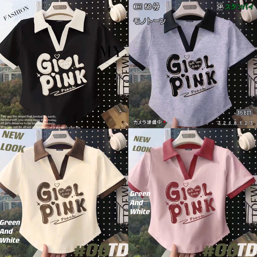 เสื้อแขนสั้น คอปก ลาย GioL PINK น่ารัก zone0