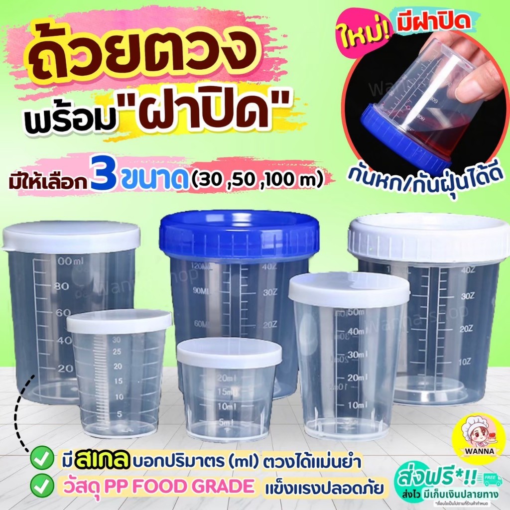 ส่งฟรี ถ้วยตวง ถ้วยตวงพลาสติก พร้อมฝา WANNA มี3ขนาด เหยือกตวง ถ้วยตวงกาแฟ ถ้วยตวงของเหลว เหยือกตวงพลาสติก แก้วตวงพลาสต