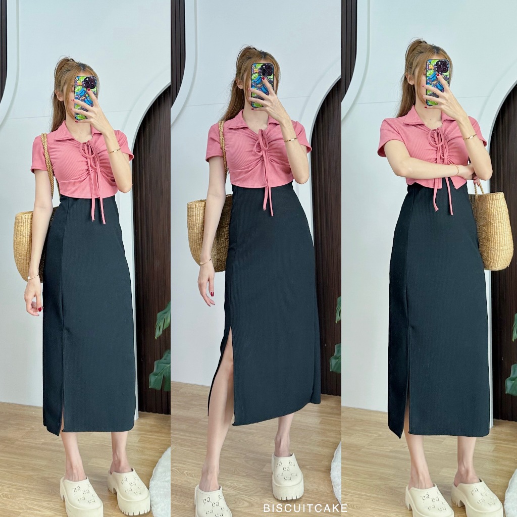 VIOLET DRESS ชุดเดรสแขนสั้นคอปกตัวยาวทูโทน มีเชือกรูดกลางอก ผ้าท็อปทวิล ราคา ถูกที่สุด ดีลบีเคเค แกลเลอรีภาพที่ 8