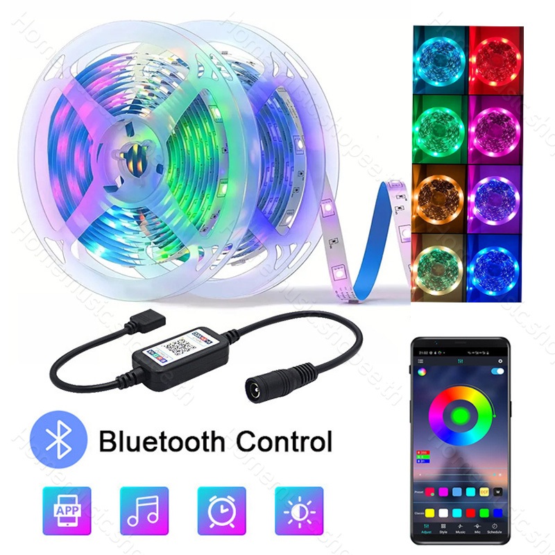 ไฟแต่งห้อง ไฟติดห้อง  LED 12V RGB 5050 ยาว 5ม ปลั๊ก 4 ขา แบบเสน การซิงโครไนซ์เพลง การไล่ระดับสีท