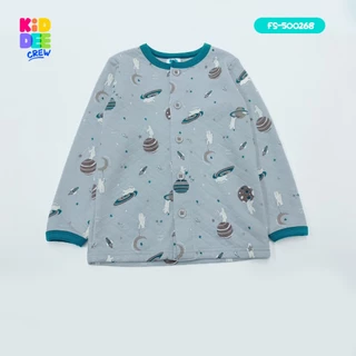 KiddeeCrew ชุดนอนเด็ก เทาเขียวหมีอวกาศ ผ้าแซนวิช เหมาะสำหรับอายุ 1-14 ปี