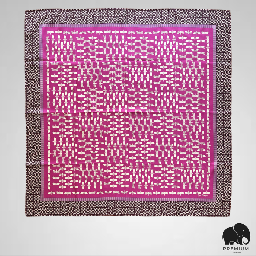ผ้าพันคอผ้าไหม จิม ทอมป์สัน Silk scarf 33"x33" Jim Thompson ลายแมงปอบานเย็น