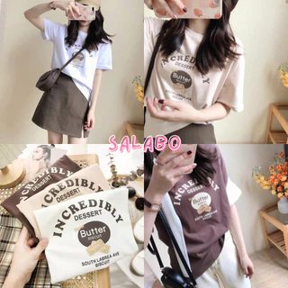 SALABO(พร้อมส่ง) เสื้อยืด สกรีนลาย ขนมบิสกิต สีเอิร์ธโทน ผ้านิ่มยืด ฟรีไซส์ใส่สบาย #A28