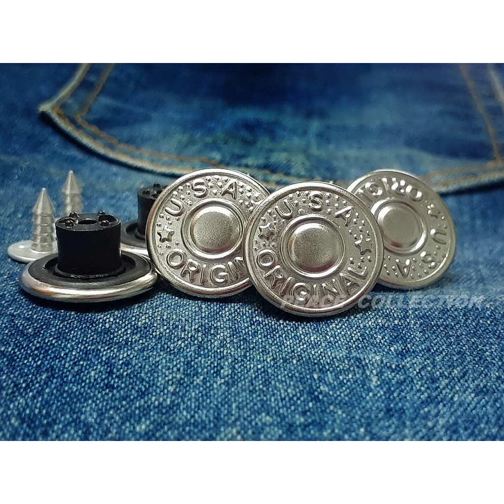 กระดุมตอกยีนส์ ขนาด 1.7 ซม. ลาย usa original vintage สีเงิน ก้นไฟเบอร์[สินค้ามีสต๊อกพร้อมส่งทุกวัน]