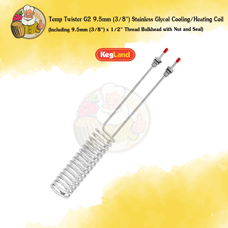 Temp Twister G2 9.5 มม. (3/8 ") คอยล์เย็น/ทำความร้อนสแตนเลสไกลคอล (รวม 9.5 มม. (3/8") x 1/2" กั้นเกลียวพร้อมน็อตและซีล)