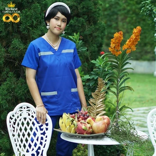 เสื้อ EMS คอวี สีน้ำเงิน ผ้าโทรเร เกรดพรีเมี่ยม พร้อมส่ง ER Medical Scrub ❤️❤️❤️