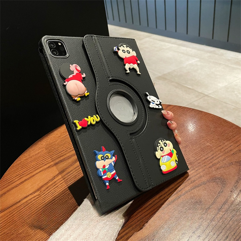🌻24 ชั่วโมง🌻เคสป้องกัน iPad หมุนได้ 360°เครยอนชินจัง-black เหมาะสำหรับรุ่น gen9 Air4/5 gen11 air6/7