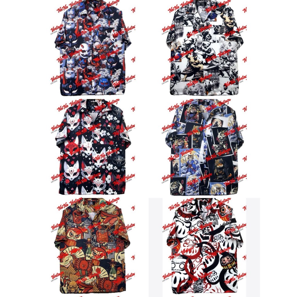#17 เสื้อเชิ้ตฮาวาย เสื้อเชิ้ตผ้าไหมอิตาลี่ พิมพ์ลายดิจิตอล สไตล์ญี่ปุ่น