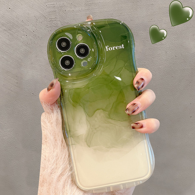 สำหรับ iPhone 11 15 14 13 12 Pro MAX 7 8 14 Plus XS MAX Case Gradient Green Wave Edge Bubble กรณีโทรศัพท์ TPUกันกระแทก