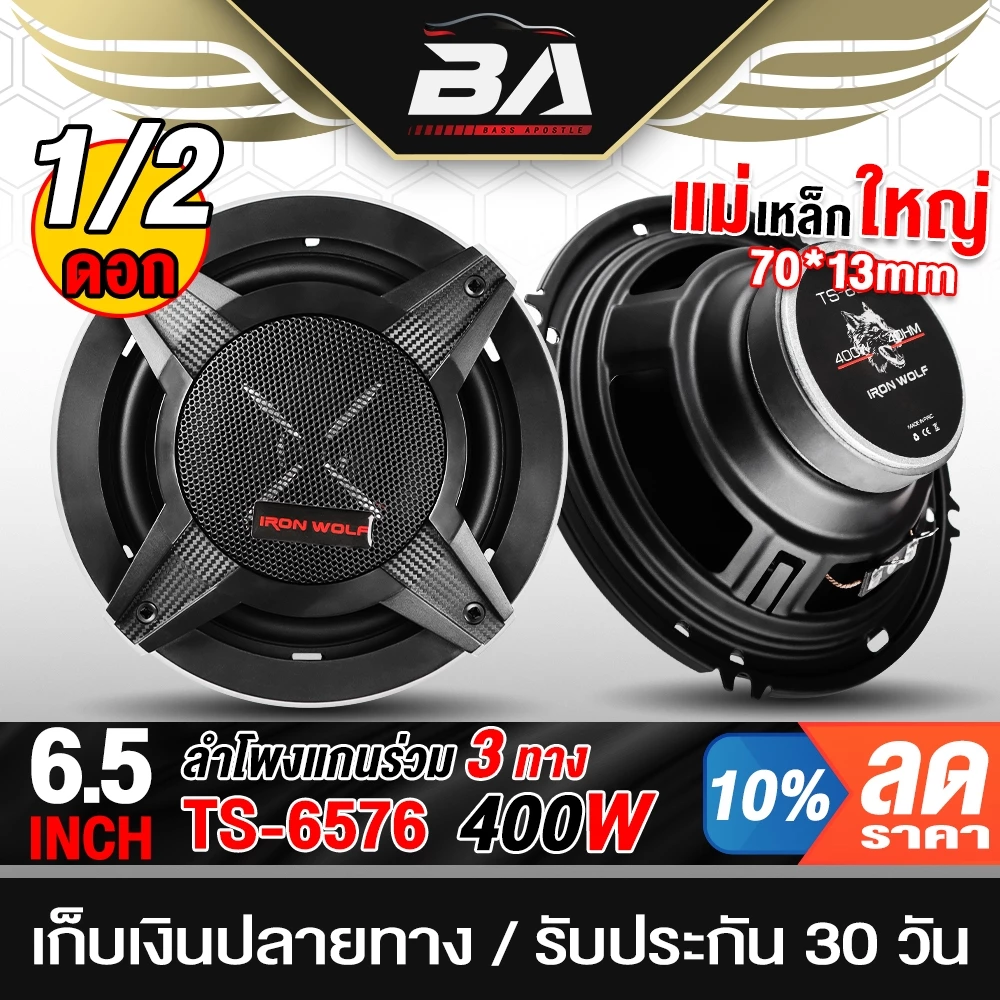 BA SOUND ลำโพงแกนร่วม 6.5นิ้ว 3WAY พร้อมฝาครอบ+สายไฟ ดอกลำโพง 6.5นิ้ว ลำโพง 3ทาง 6.5นิ้ว เครื่องเสียงติดรถยนต์