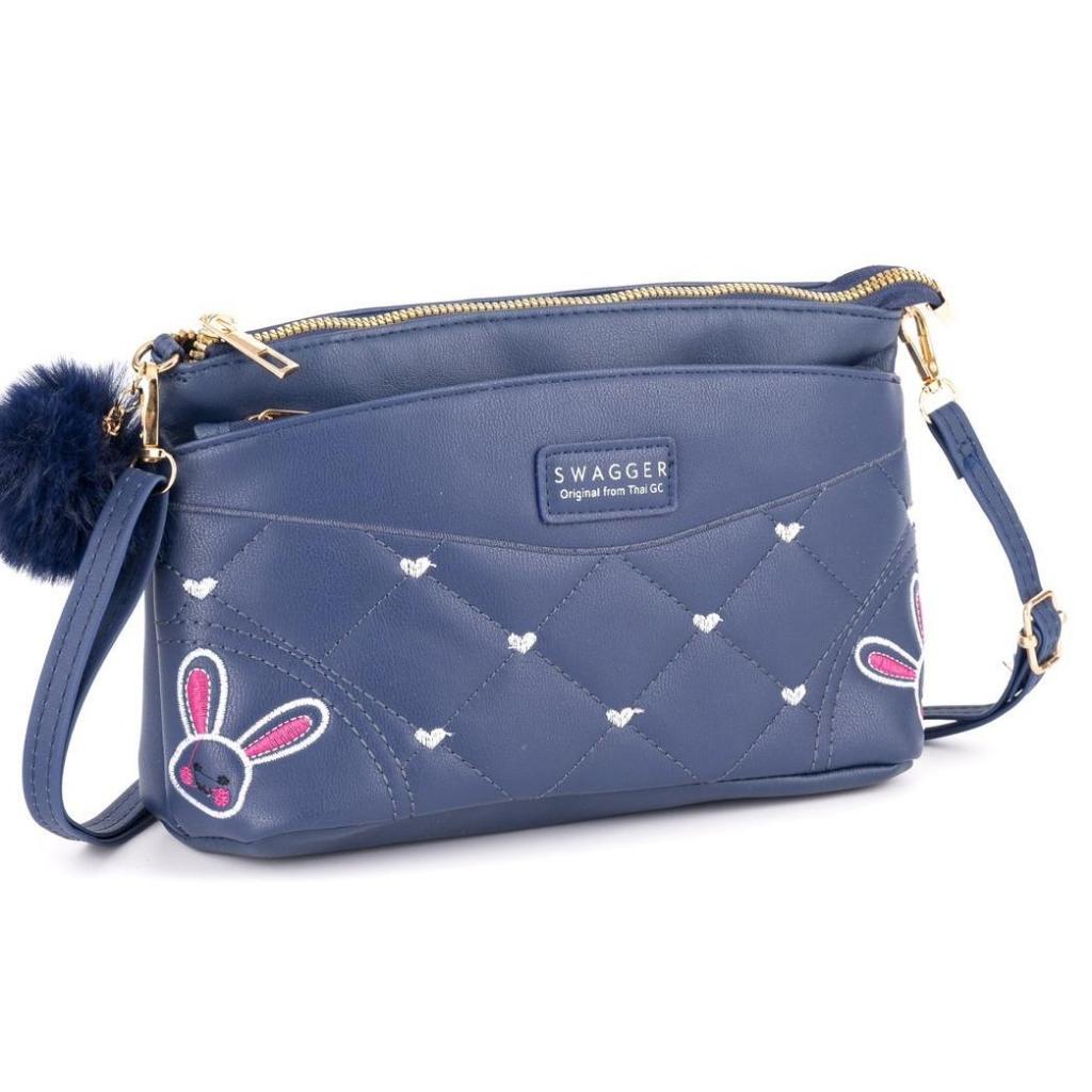 กระเป๋าสะพายข้าง แนวเกาหลี ปักลายกระต่ายคู่ (GC-083)