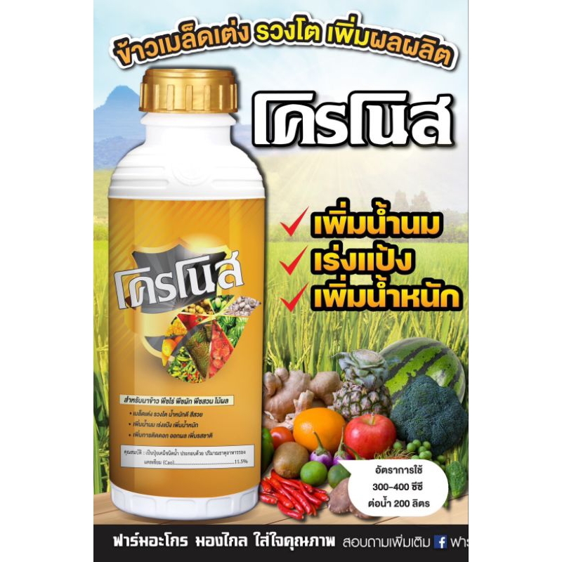 โครโนสฉลากทอง(ขนาด 1 ลิตร) ฮอร์โมนบำรุง (เร่งแป้ง เพิ่มน้ำหนัก สีสวย เพิ่มหวาน) ของแท้ต้องฟาร์มอะโกร