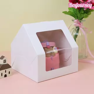 Boxjourney กล่องเค้กครึ่งปอนด์ ทรงบ้าน สีขาว/พิมพ์ลาย (20 ชิ้น/แพ็ค) กล่องเค้กทรงบ้าน