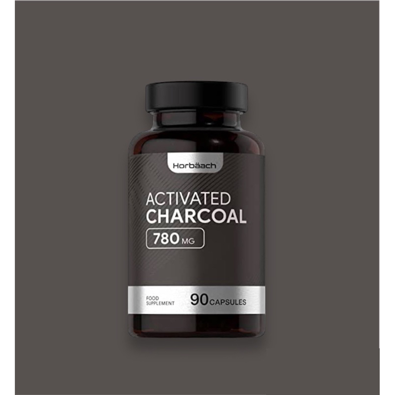 Horbaach Activated Charcoal 780 mg 90 capsules ผงถ่าน ดูดซับ สารพิษ สิ่งสกปรกในลำไส้ ทางเดินอาหาร กลิ่น แก๊ส