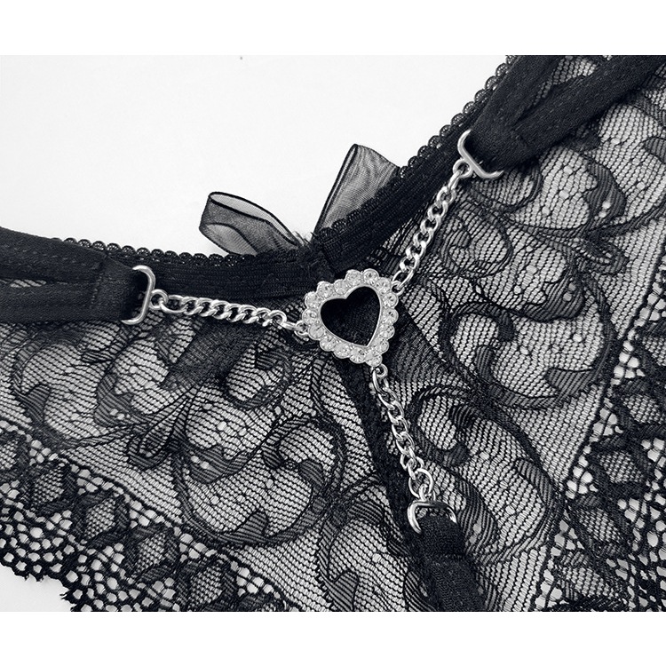 กางเกงในสีดำ จีสติงสีดำ กางเกงชั้นในผู้หญิงผ้าลูกไม้ประดับด้านหลัง ไม่มีชื่อสินค้าหน้ากล่องพัสดุ - รูปที่ 4